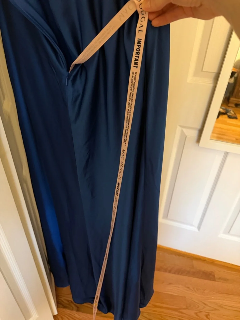 Mac Duggal Royal Blue Satin Maxi Dress with Puff Sleeves - Picture 3 of 4